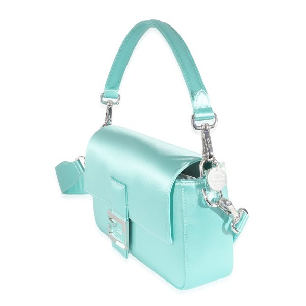 135241 stamp Fendi x Tiffany Co Blue Silk Medium Baguette Bag