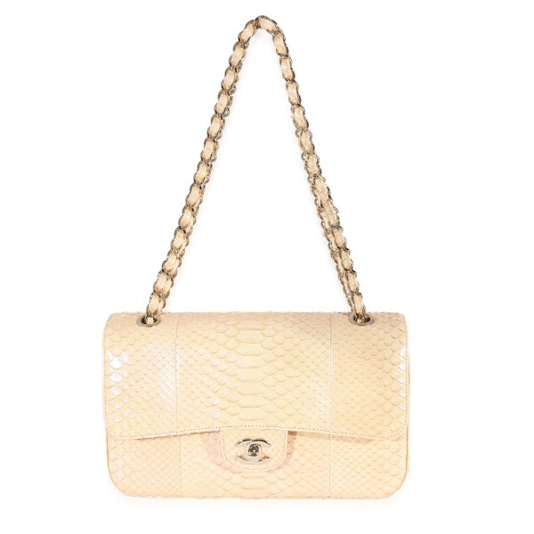 135260 ad1 Chanel 19C Metallic Iridescent Pink Python Medium Classic Double Flap Bag