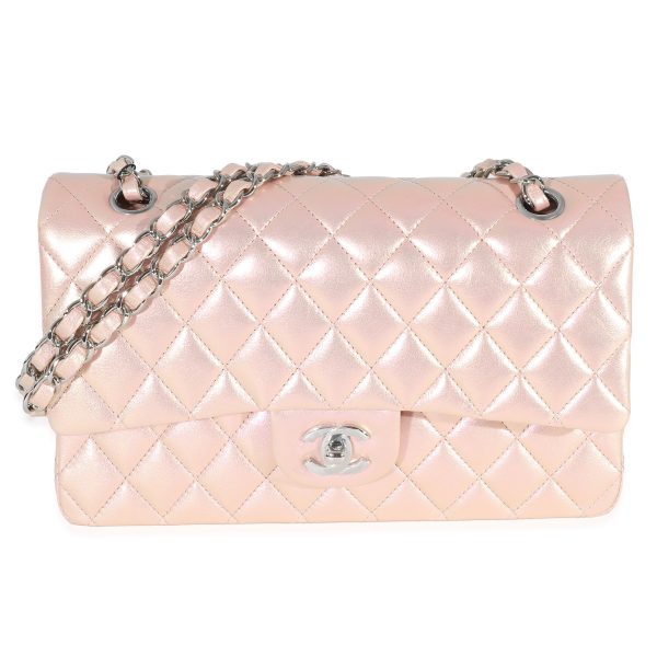 135293 fv Chanel Pink Iridescent Quilted Lambskin Medium Classic Double Flap Bag