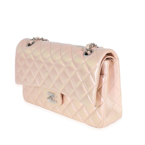 135293 sv Chanel Pink Iridescent Quilted Lambskin Medium Classic Double Flap Bag