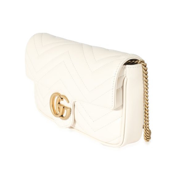 135298 sv Gucci White Matelassé Chevron Leather GG Marmont Mini Bag w Wallet