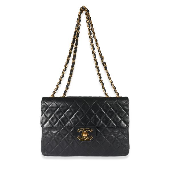 135372 bv Chanel 24K Black Quilted Lambskin Jumbo XL Single Flap Bag