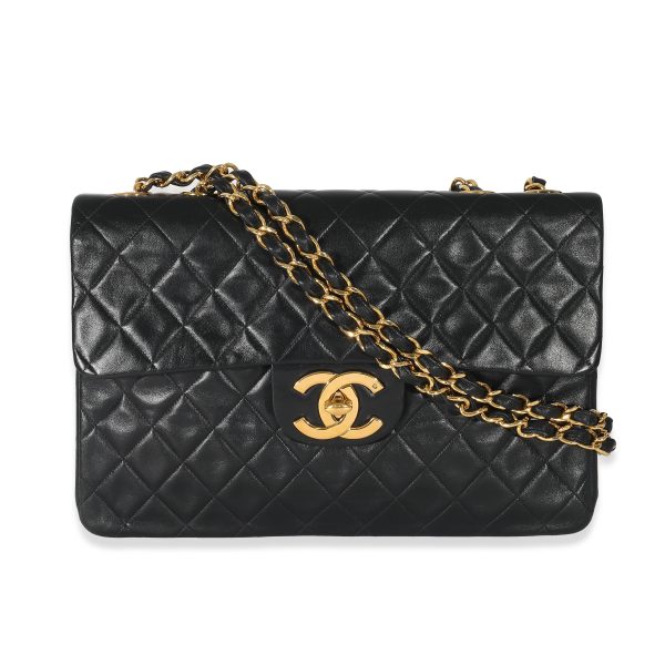 135372 fv Chanel 24K Black Quilted Lambskin Jumbo XL Single Flap Bag