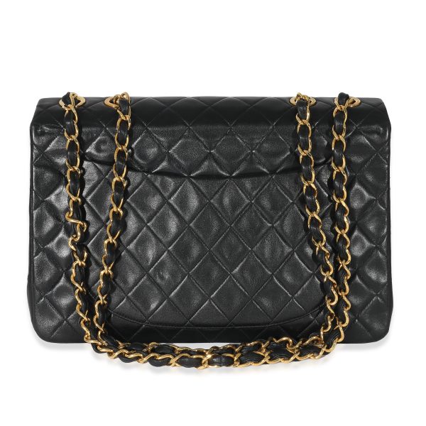 135372 stamp Chanel 24K Black Quilted Lambskin Jumbo XL Single Flap Bag