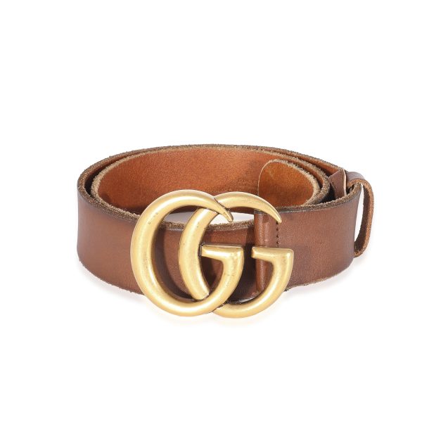 135375 fv Gucci Brown Leather Double G Buckle Belt 8032