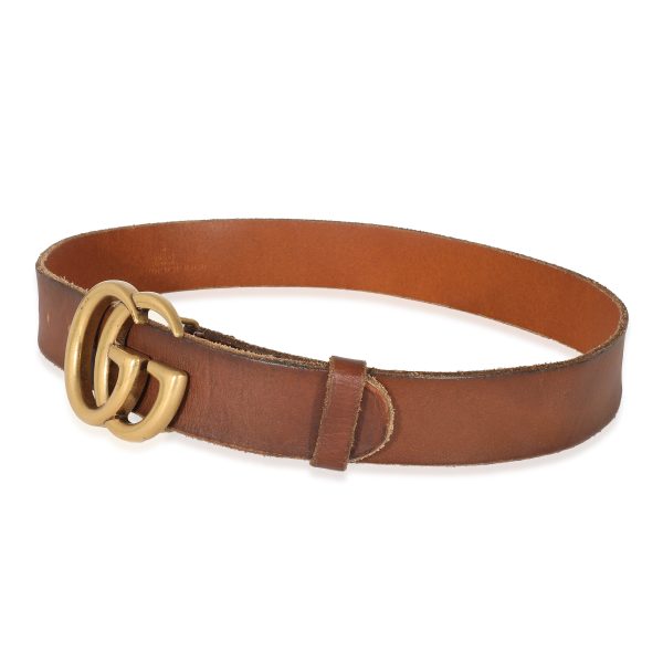 135375 stamp Gucci Brown Leather Double G Buckle Belt 8032