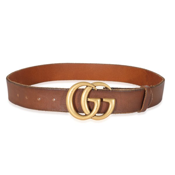 135375 sv Gucci Brown Leather Double G Buckle Belt 8032