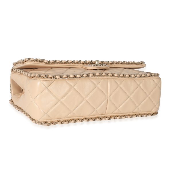 135387 av Chanel Beige Crumpled Calfskin Medium Chain All Over Flap Bag