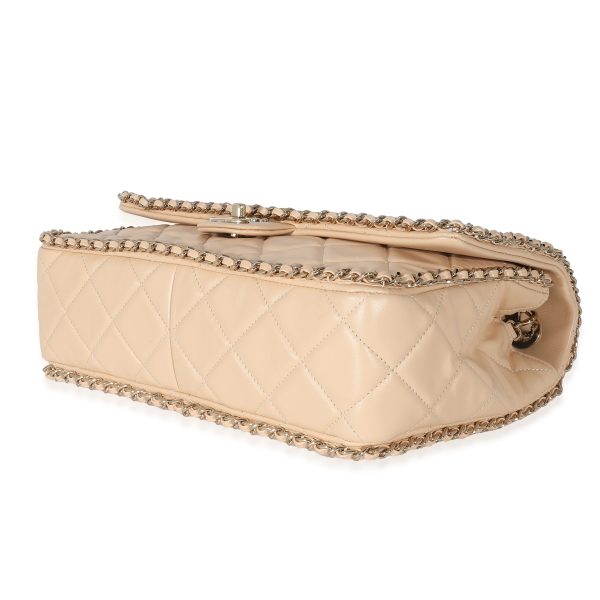 135387 clasp Chanel Beige Crumpled Calfskin Medium Chain All Over Flap Bag