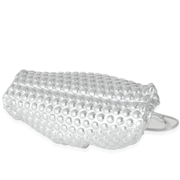 135396 clasp Bottega Veneta Silver Metallic Bubble Wrap Leather The Mini Pouch