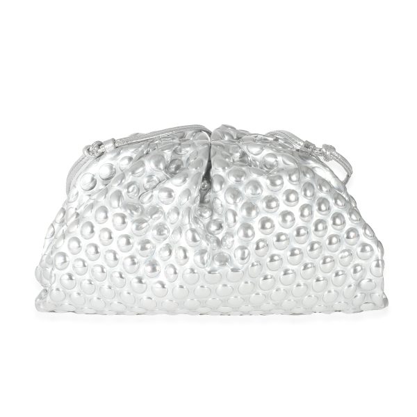 135396 stamp Bottega Veneta Silver Metallic Bubble Wrap Leather The Mini Pouch