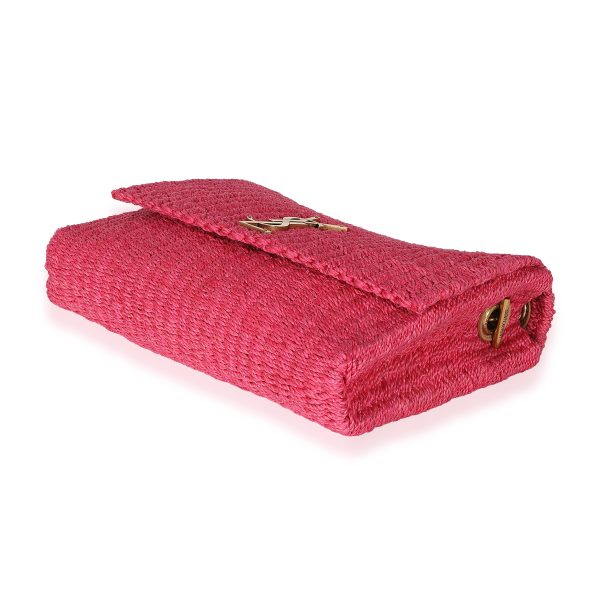 135400 ad2 Saint Laurent Pink Woven Sisal Medium Kate Bag