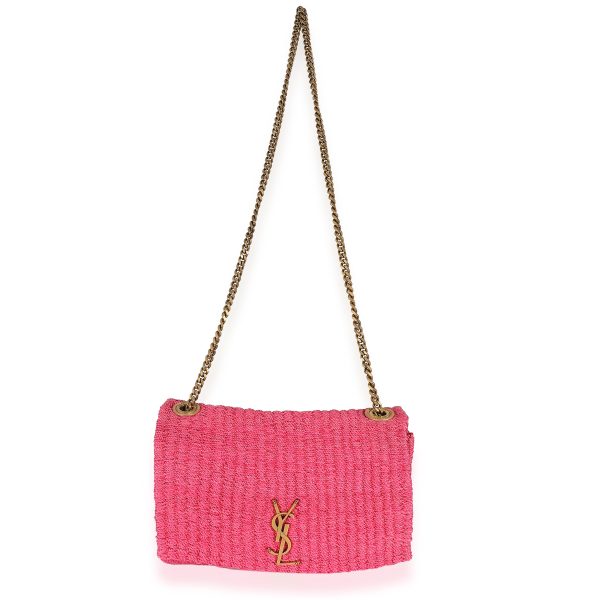 135400 av Saint Laurent Pink Woven Sisal Medium Kate Bag