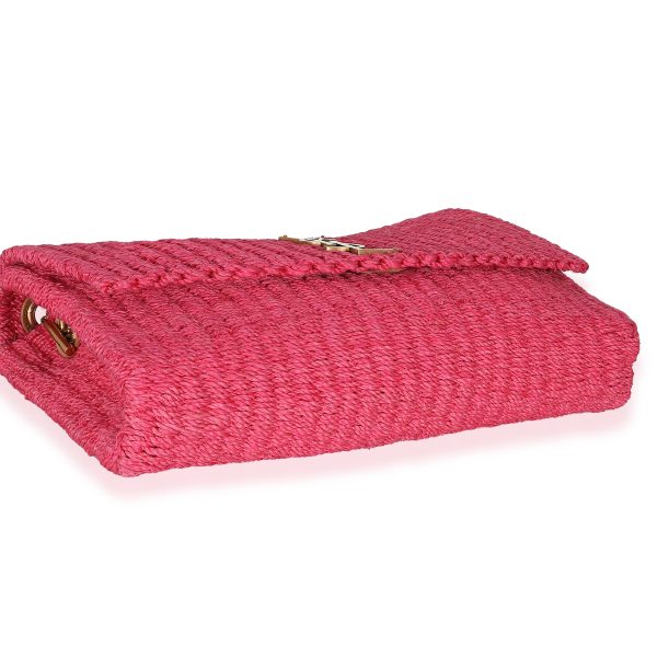 135400 bv Saint Laurent Pink Woven Sisal Medium Kate Bag