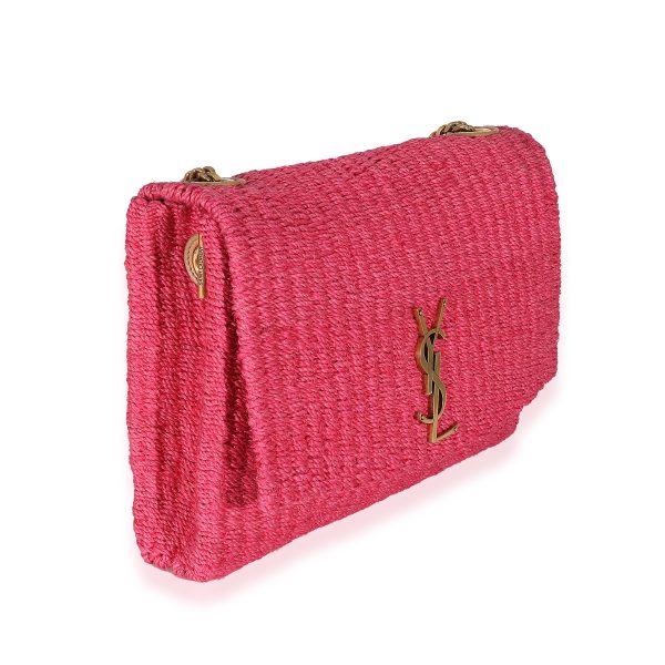 135400 stamp Saint Laurent Pink Woven Sisal Medium Kate Bag