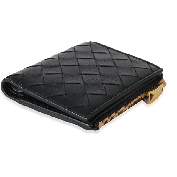 135407 box d0087ca6 01fb 45ed 9db8 c8d4a84aba3c Bottega Veneta Black Intrecciato Lambskin Tri Fold Zip Wallet