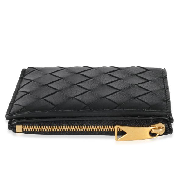 135407 clasp 15563d6d 914b 432e a7cb 78ba4d80da8d Bottega Veneta Black Intrecciato Lambskin Tri Fold Zip Wallet