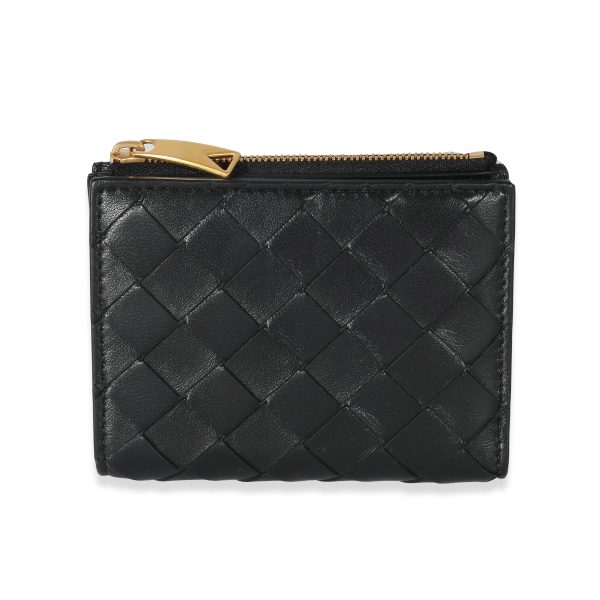 135407 fv 14d1e8a7 994c 4ead 89ed 0d6af126529e Bottega Veneta Black Intrecciato Lambskin Tri Fold Zip Wallet