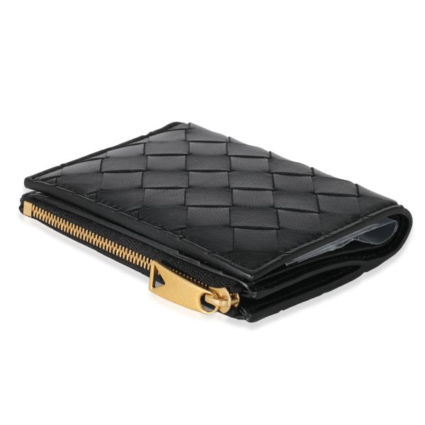 135407 stamp b27e0c35 2ec9 46da 8355 0fbc0cbf1476 Bottega Veneta Black Intrecciato Lambskin Tri Fold Zip Wallet