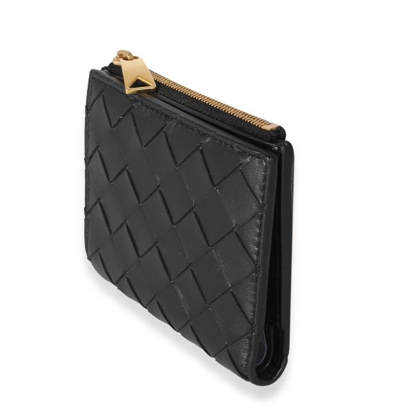 135407 sv 72295d3b ec2d 45d1 a462 1c8f086a0cff Bottega Veneta Black Intrecciato Lambskin Tri Fold Zip Wallet