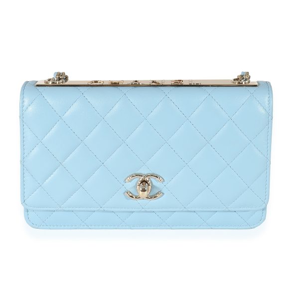 135461 fv Chanel Light Blue Quilted Lambskin Trendy CC Wallet On Chain