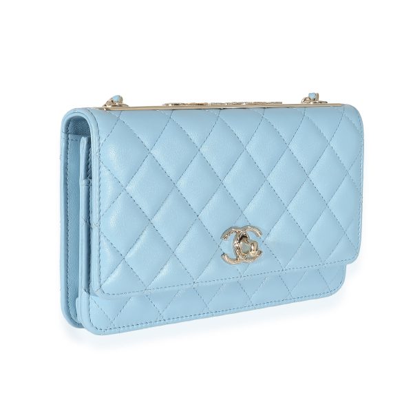 135461 pv Chanel Light Blue Quilted Lambskin Trendy CC Wallet On Chain