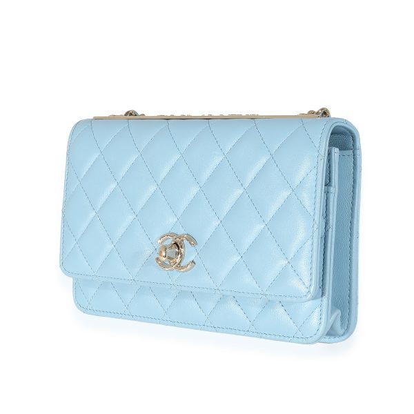 135461 sv Chanel Light Blue Quilted Lambskin Trendy CC Wallet On Chain