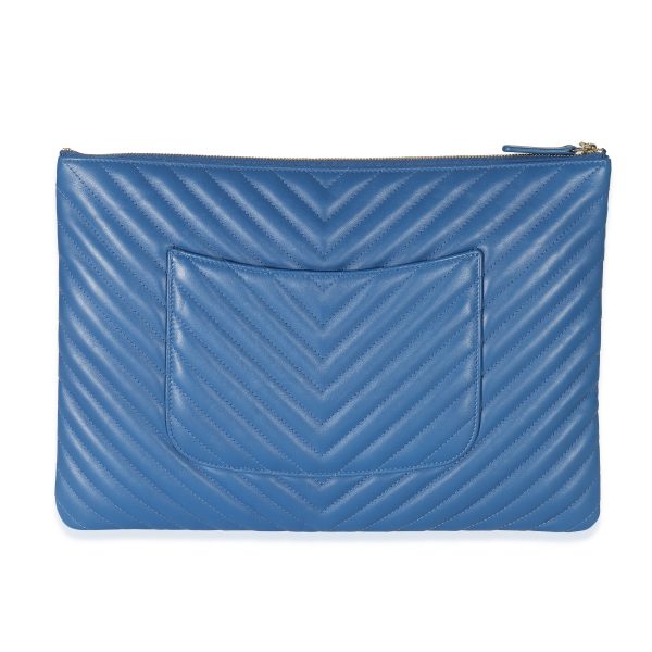 135692 stamp Chanel Blue Quilted Chevron Lambskin Large O Case