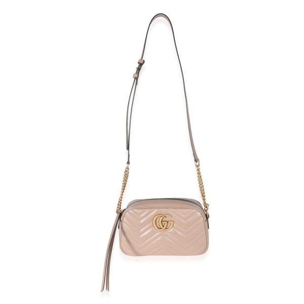 135707 fv Gucci Dusty Pink Leather GG Marmont Small Camera Bag