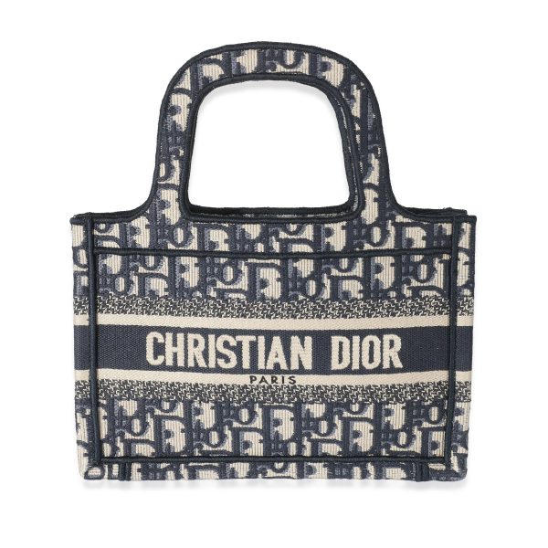 135796 fv Christian Dior Navy Oblique Canvas Mini Book Tote