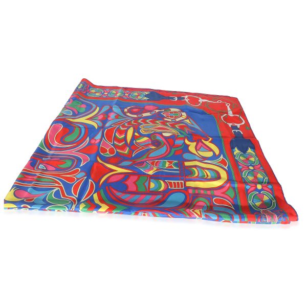 135829 fv fc5e5d16 d0ea 4204 96a5 2fe9b104071a Hermès Red Blue Silk Folklore Scarf 140