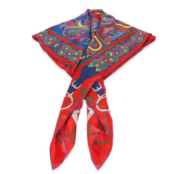 135829 pv 66725360 82b8 456c 9f4c 73fff31e592c Hermès Red Blue Silk Folklore Scarf 140