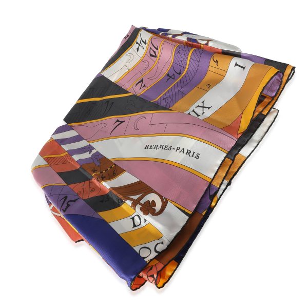 135830 stamp 886a7ed4 2305 4f31 bc0e 79160a28be8e Hermès Purple Yellow Silk Astrologie Nouvelle Scarf 140