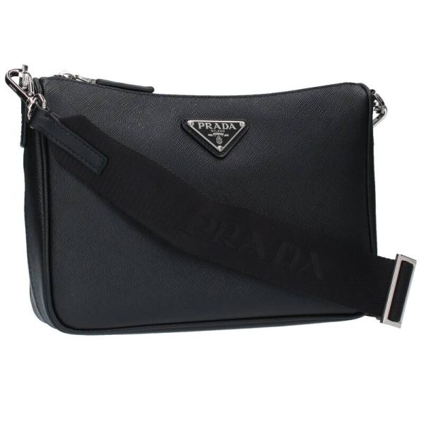 15052 231125 0272 1 Prada Triangle Plate Saffiano Leather Shoulder Bag Black