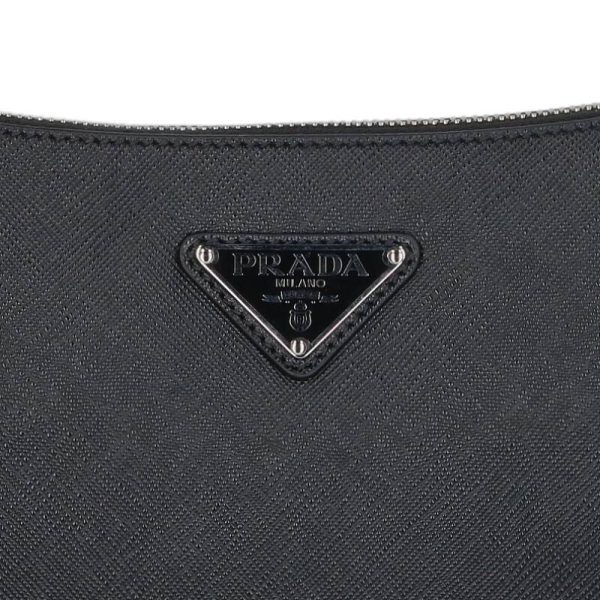 15052 231125 0272 3 Prada Triangle Plate Saffiano Leather Shoulder Bag Black