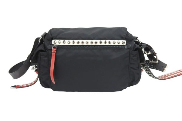 2 Prada Shoulder Bag Studded Messenger Nylon Black Red