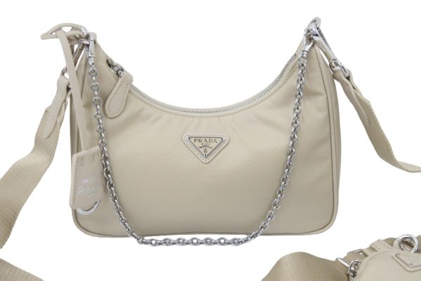 2 Prada Prada Shoulder Bag Beige Silver Hardware