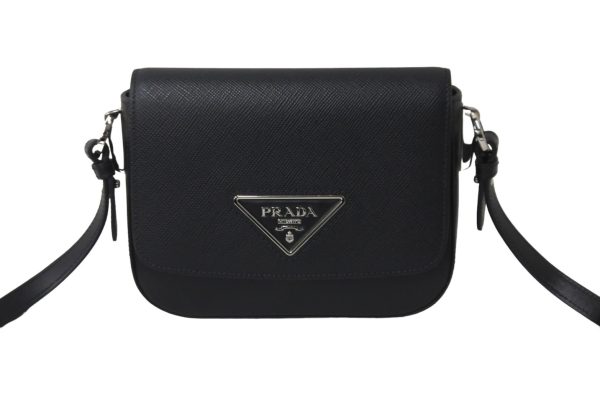 2 Prada Shoulder Bag Logo Calf Black Nero Silver