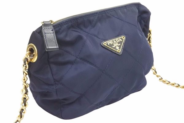 2 Prada Shoulder Bag Nylon Gold Chain Navy