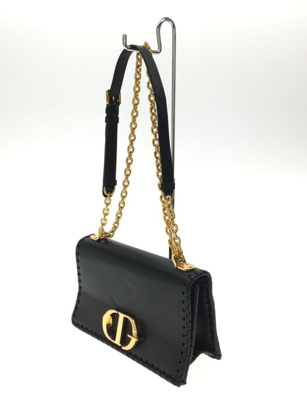 2 Christian Dior Montaigne Chain Shoulder Bag Calfskin Leather Black