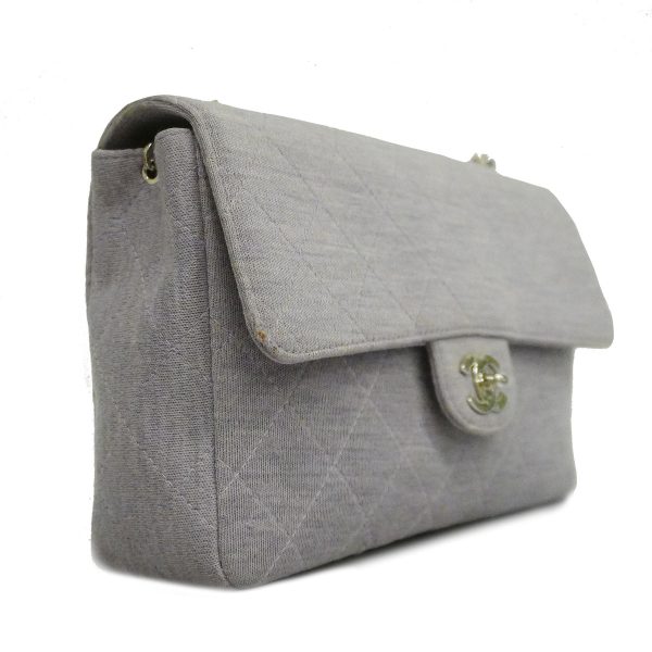 2 Chanel Shoulder Bag Matelasse Chain Cotton Purple Silver