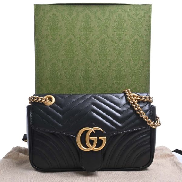 3 Gucci GG Marmont Leather Small Chain Shoulder Bag Black