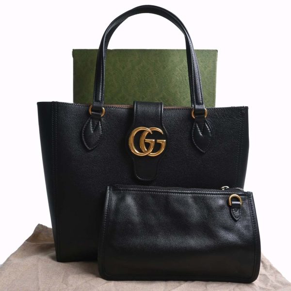 3 Gucci Leather Double G Small Tote Bag Black