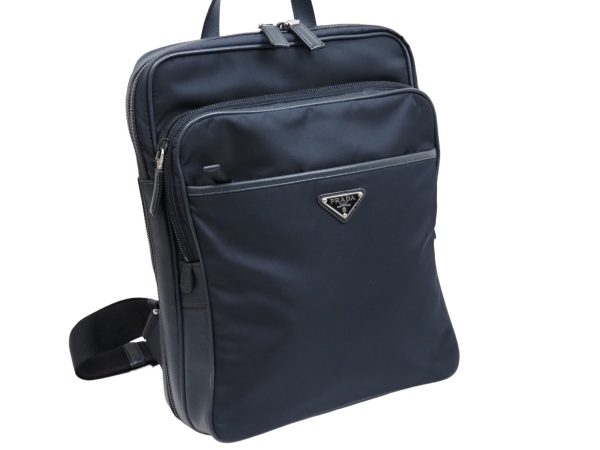 3 Prada Rucksack Logo Leather Navy Silver