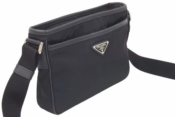 3 Prada Shoulder Bag Nylon Leather Black