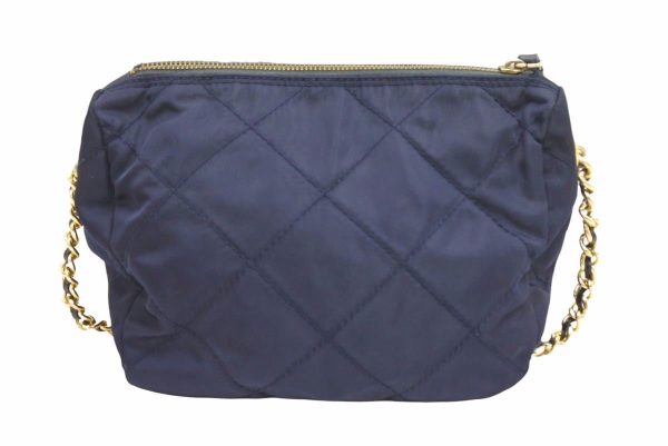 3 Prada Shoulder Bag Nylon Gold Chain Navy