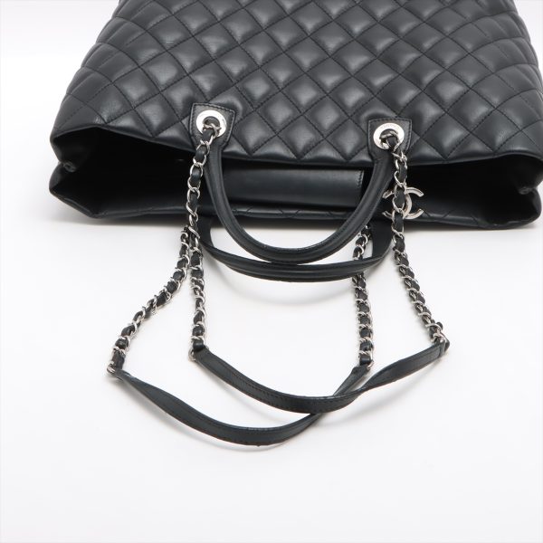 3 Chanel Lamb Leather Matelasse Chain Tote Bag Black