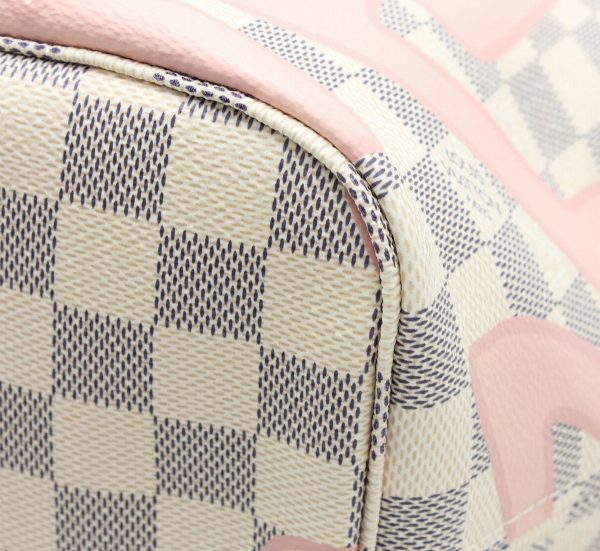 3 Louis Vuitton Damier Azur Graffiti Neverfull MM Pouch Rose Ballerine