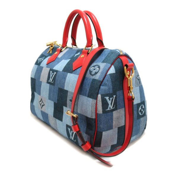 3 Louis Vuitton Speedy Bandouliere 30 Shoulder Bag Denim Blue