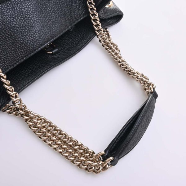 4 Gucci Soho G Leather Chain Tote Bag Black